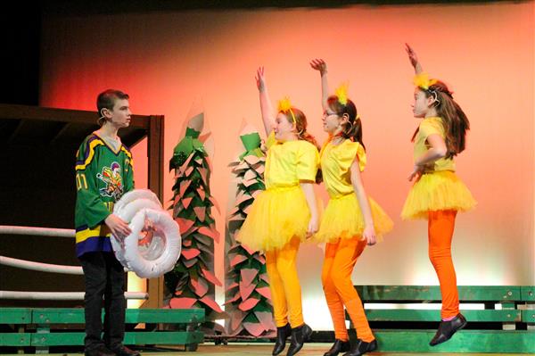 Students performing Honk Jr. at Mill Creek Elementary